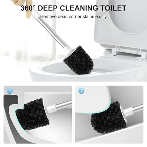 SetSail Toilet Brush and Holder 2 Pack, Self Closing Lid Toilet Bowl Brushes Holder and Extra Long Handle Ventilated Toilet Brush Set for Bathroom Cleaning, Nylon Bristles, White & Grey thumbnail 6