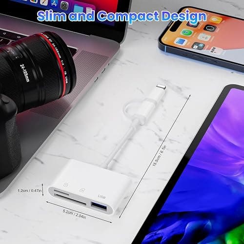 USB C to SD Card Reader for iPhone 15/16/17, Dual Connector (Lightning&USB-C) Lightning SD Card Reader for iPhone USB Adapter OTG Type C Memory Card Reader, Camera Viewer for iPhone 14/13/8/7 thumbnail 7