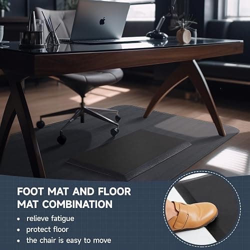 Nuanchu 2 Pcs Large Hard Floor Chair Mat and Anti Fatigue Mat Set Desk Rug for Rolling Chair on Hardwood Non Slip Anti Fatigue Rug for Standing Work Office Kitchen (47 x 35 Inches,29 x 17 Inches) thumbnail 6