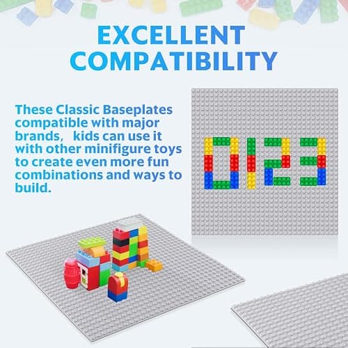 Pokiiulk Classic Baseplates Building Plates-Pack of 10 Large 10" x 10" Building Bricks Compatible with All Major Brands,Perfect STEM Gift for Builders Age 3+,Grey thumbnail 5