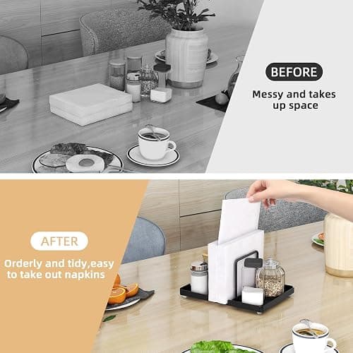 Napkin Holder for Table, Metal Napkin Holder with Salt and Pepper Shakers Caddy, Standing Paper Napkin Storage for Kitchen Dining Table Decor, Black thumbnail 7