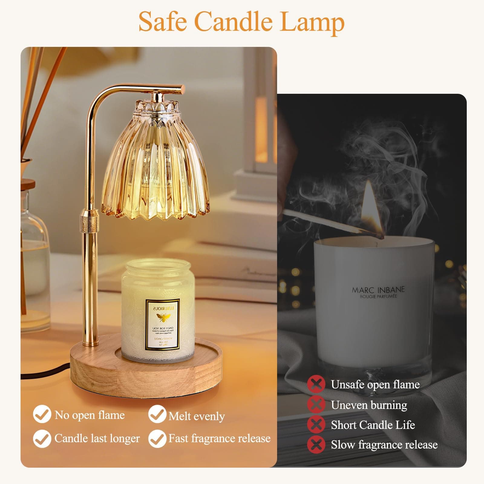 WNTOZ Lampara para Velas aromaticas con 2 Bombillas,Lampara Calentadora de Velas con Temporizador y regulador,Calentador de Altura Ajustable para Mujeres, Hombres y Maestros - Rayado thumbnail 5