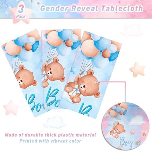 Tischdecke Gender Reveal, 3pcs 220 * 130cm Baby Party tischdecke, Rosa und Blau tischdecken mit Bär, tischdecke Outdoor für Gender Reveal Party, Baby Party Dekoration, Boy or Girl deko - Rosa und Blau thumbnail 4