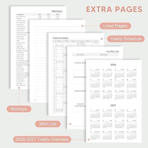 RETTACY Academic Diary, Aug 2026 - Jul 2027, Week to View, A5 Size (14.5 x 21 cm), Weekly Planner for Student & Teacher, 12-Monthly Tabs,100 GMS Paper - Pink | Mid Year Diary, Aug 2026-Jul 2027, Week to View Appointment Book, for Student & Teacher, 12-Monthly Tabs, 14.5 × 21 cm thumbnail 5