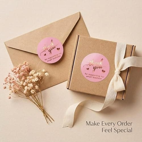 500 Pcs 1.5 Inch Pink and Rose Gold Thank You Stickers for Small Business, Small Business Packaging, Self-Adhesive & Waterproof Stickers with Beautiful Designs, Strong and Durable Envelope Seals thumbnail 2