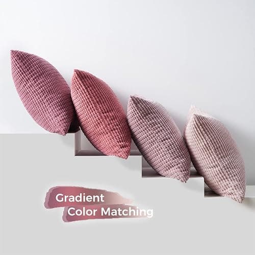 Topfinel Aesthetic Pink Room Decor Throw Pillows Covers for Couch Living Room Bedroom, Coquette Room Decorative Fluffy Corduroy Cushion Cover 18x18 Inch Set of 4 (Blush/Rose/Hot Pink) thumbnail 6