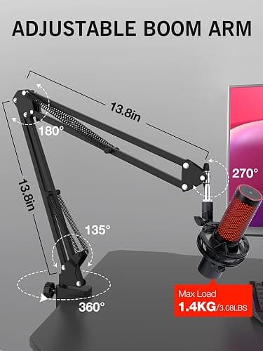 QuadCast 2 Boom Arm, Mic Arm Microphone Arm for HyperX QuadCast 2 with HyperX QuadCast 2 Pop Filter, 3/8" to 5/8" Adapter, by SUNMON thumbnail 4