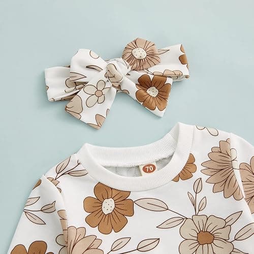 3Pcs Baby Girl Outfits Daisy Sweatshirt + Pants + Headband Infant Fall Winter Clothes thumbnail 2