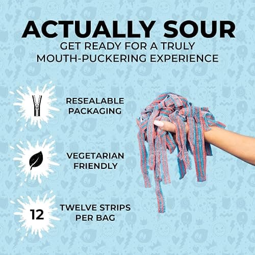 SOUR STRIPS Sour Strips Flavored Sour Candy Strips, Deliciously Sour Chewy Candy Belts, Vegetarian Candies, 2 Pack (Doubleberry (2 Pack)) thumbnail 3