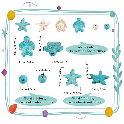 SUNNYCLUE 6 Strands 180~200Pcs Turtle Beads Turtles Charms Starfish White Blue Beads Bulk Synthetic Turquoise 8mm Round Summer Ocean Sea Animal Spacers for Jewelry Making Beading Kit DIY Craft thumbnail 3