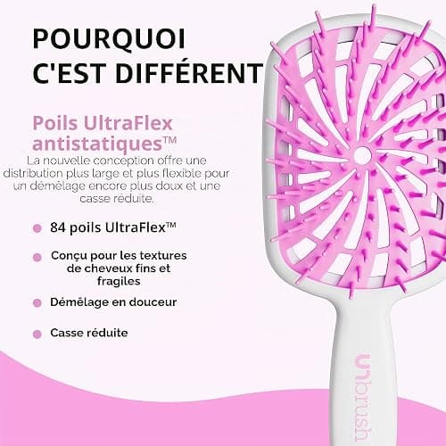 FHI Heat UNbrush Plus Brosse à cheveux bouclés pour un démêlage doux et efficace sur les types de cheveux humides ou secs fragiles, brosse démêlante avec 84 poils UltraFlex, ultra légère, ventilée thumbnail 3