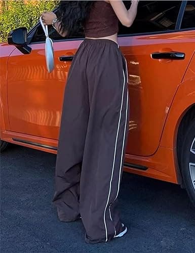 Shebote Womens Parachute Pants Wide Leg Baggy Pants Y2K Elastic Waist Jogger Sweatpants Track Pants Streetwear thumbnail 4