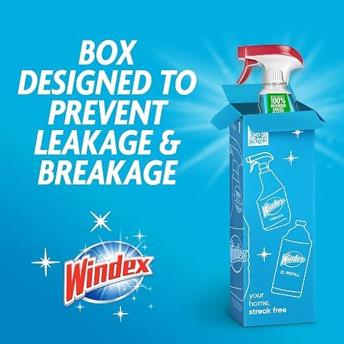 Windex Glass and Window Cleaner Spray Bottle, Packaging Designed to Prevent Leakage and Breaking, Surface Cleaning Spray, Original Blue Scent, 23 Fl Oz thumbnail 8
