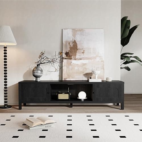 GOUUN 70 Inches Modern Black TV Stands for 65 75 Inches TV Media Console for Living Room Soft-Close Doors TV Entertainment Center with Cabinet Storage Wood Television Cabinet for Bedroom thumbnail 7