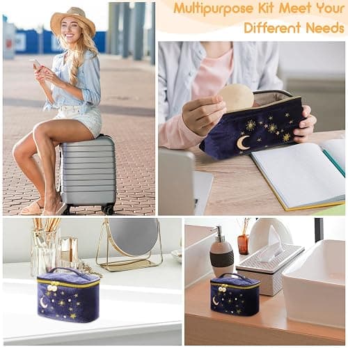 Patelai 2 Pcs Velvet Makeup Bag Moon Stars Cosmetic Bags Goth Embroidered Makeup Pouch Portable Travel Starry Pouch Toiletry Wash Bags Cute Storage Clutch Handbags for Women Gifts(Navy Blue) thumbnail 7