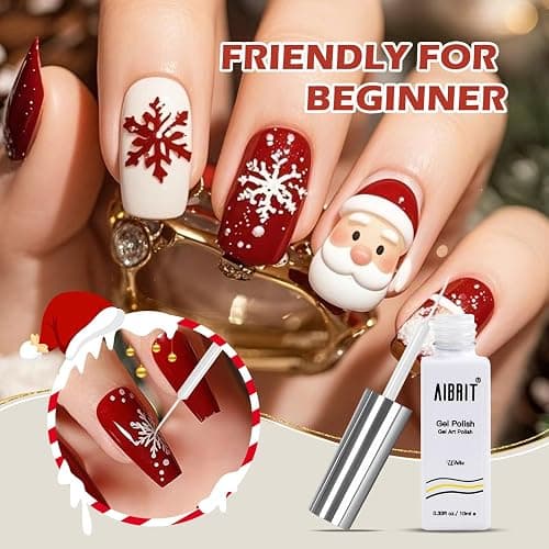 Gel Liner Art Polish Set 10ml, 4 Colors Black White Gold Silver Design Paint with Thin Brush in Bottle for Swirl/ Euphoria French Tips Manicure Painting DIY at Home thumbnail 4