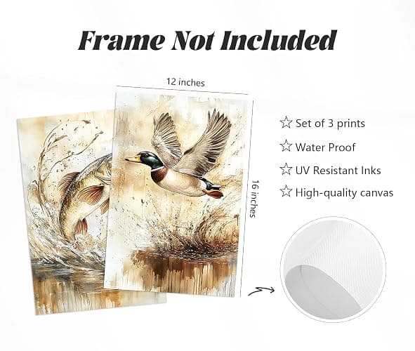 Vintage Animal Wall Art Baby Boy Room Canvas Wall Decor Farmhouse Animal Posters Kids Nursery Hunting Art Prints Rustic Deer Fish Pictures Mallard Duck Painting for Bedroom 12x16 Inch Unframed 3pcs thumbnail 2