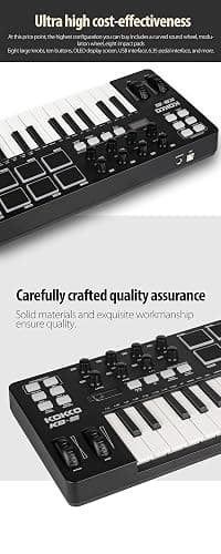 KOKKO 25 Key MIDI Controller Keyboard, USB Powered Mini MIDI Keyboard with 8 Backlit Pads 8 Assignable Knobs, Built-in Arpeggiator for Music Production, Compatible with Cubase/FL Studio/Logic thumbnail 7