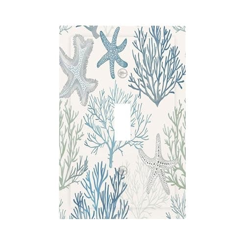 Ihsourgnitnem Decorative Light Switch Cover Ocean Beach Theme Starfish Seashell Coral 1 Gang Single Toggle Device Electrical Faceplate Switchplates Decorator Outlet Wall Plate For Bathroom Kids Room - Image 1