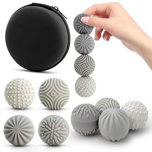 Weighted Magnetic Fidget Balls - 4 PCS Silicone Stress Relief Balls Stone for Adults Sensory Travel Toys for Calming,Stress,Autism and ADHD,Gifts for Kids Girls Boys with Case, Grey - Image 1