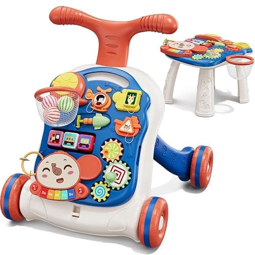 QDRAGON 3 in 1 Baby Walkers for Boys, Baby Push Walker and Activity Center, Sit to Stand Walker Toy, Early Learning Push Toys for Toddler Infant 12+ Months Blue - Image 1