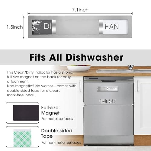 Clean Dirty Magnet for Dishwasher, Premium Stainless Steel, Dirty/Clean Speckled Design, Durable Magnet & Clear Indicators with Extra Tape (Silvery-Gray-01) thumbnail 2