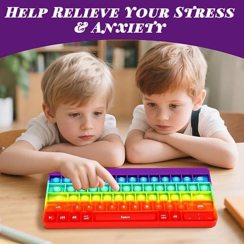 Rainbow Push Bubble Fidget Toys, Keyboard Shape Squeeze Sensory Toys, Anxiety & Stress Reliever Autism Toy for Kids Adults School Classroom Gift Party Favors thumbnail 3