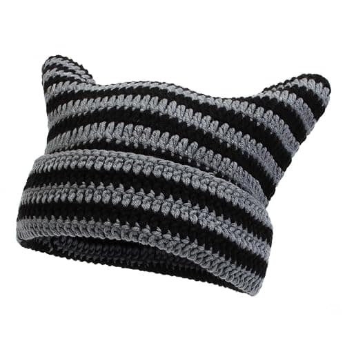 Julpsk Therian Stuff Grunge Emo Crochet Cat Ears Hat Striped Fingerless Gloves Stackable Bracelets thumbnail 2