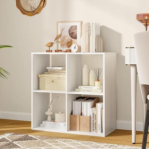 IFANNY Cube Bookcase, White Bookshelf with Storage, Wood Bookshelves & Bookcases, Toy Display Shelf, Freestanding Cube Storage Organizer, Book Shelf for Bedroom, Living Room, Study (4 Cubes) thumbnail 2