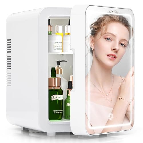 BOGDA Mini Skincare Fridge (4 Liter/6 Can) with Dimmable LED Light Mirror, Cooler and Warmer for Refrigerating Make Up, Skin Care and Food, Portable Mini Fridge for Bedroom, Office and Car, White - Image 1