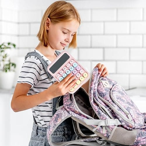 DANRONG Mechanical Switch Calculator with Big Buttons, Calculators Desktop, 12 Digits, Large LCD Display, Desk Calculator, Cute Pink Calculators for Teachers Students Basic Office (Pink) thumbnail 7