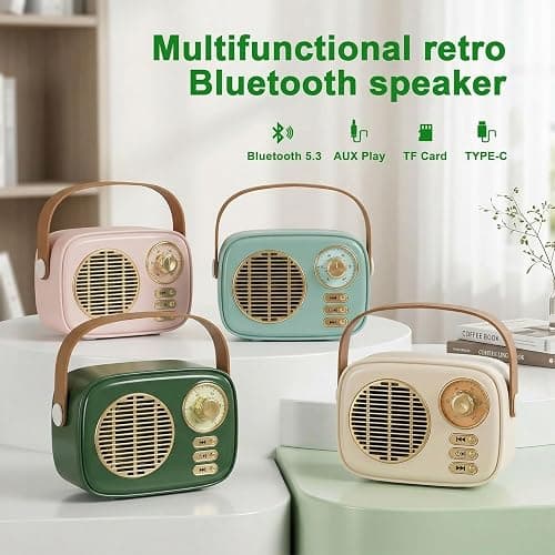 Retro Bluetooth Speaker, Vintage Decor, Gifts for Women Men Teen Girls,Portable Wireless Bluetooth Speaker, Cute Aesthetic Style for Office Kitchen Desk Bedroom Outdoor Support USB/TF Card/AUX (Pink) thumbnail 7