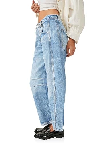 PLNOTME Women's Baggy Boyfriend Jeans Vintage Wide Leg Mid Rise Barrel Denim Ankle Pants thumbnail 4