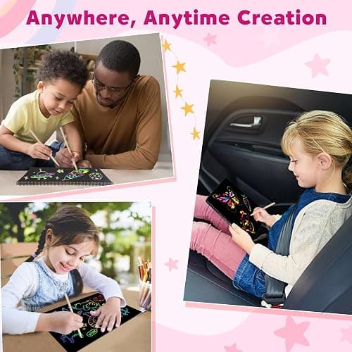 ZMLM Scratch Paper Art-Crafts Gift: 2 Pack Rainbow Notebooks Supplies Toys Easter Basket Stuffers for 3 4 5 6 7 8 9 10 Years Old Girls and Boys Kids Birthday Party Games (Pink) thumbnail 3