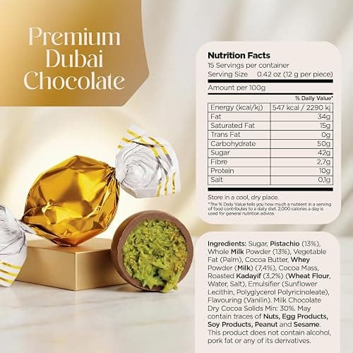 Pistazia Dubai Chocolate Gift Box — Real Pistachio Butter & Crispy Knafeh Kadayif Filling, 8.8oz Premium Milk Chocolate in Reusable Black Tin — Authentic Luxury Gift Set for Mother's Day & Eid thumbnail 2