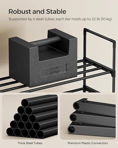 SONGMICS Shoe Rack, 3-Tier Shoe Organizer, Metal Storage Shelf, Upright or Upside Down, for 20-24 Pairs, Stackable, for Entryway, 11.8 x 46.1 x 21.7 Inches, Black ULSA033B01 thumbnail 7