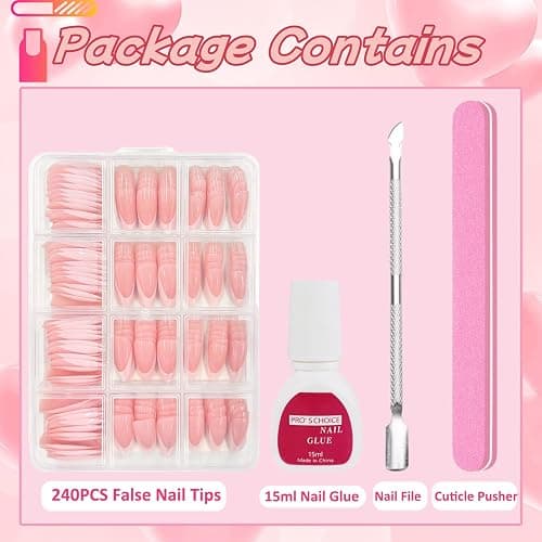240 Stück French Press On Nails Medium Almond - Französisch Falsche Nägel Zum Aufkleben - Künstliche Nägel Kurz Quadrat Nail Art Manicure Fake Nails für Damen und Frauen (Deep Arc Almond) thumbnail 6