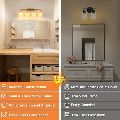 Shenmoyl Bathroom Light Fixtures, 4-Light Brass Vanity wall Light Over Mirror with White Tulip Glass Shade for Bedroom Living Room (Bulb Not Included) thumbnail 3