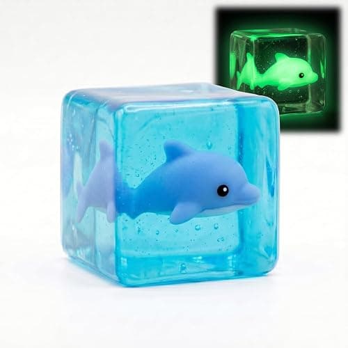 Cube Squeeze Ball Stress Fidget Toy, Glow in the Dark Ice Gel Filled Cube, Slow Rising Squishy Sensory Toy for Anxiety Relief, Kids and Adults (Dolphin) - Image 1