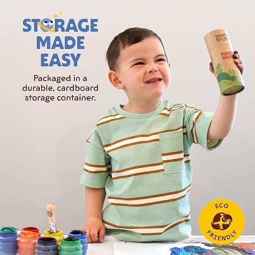 Honeysticks My First Paint Brush Set - 3 Pack: Ideal for Babies and Toddlers. Jumbo Brushes with Chubby Wood Handles for Easy Grip, Vegan. Includes Handy Storage Container thumbnail 5