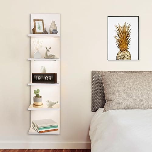 AskTag 5 Tier Wall Shelf Unit, White Shelves,Lack Shelf, Wall Shelves for Bedroom，Office,Bathroom, Vanity Shelves with LED Light thumbnail 5