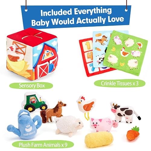 hahaland Baby Seek and Find Sensory Farm Animals Plush - 13 PCS Whats Inside Box with Rattle Crinkle Squeaker 9 Month Old Baby Toys 6-12 Months Montessori Toys for 6 Month Old Gifts Stocking Stuffers thumbnail 9