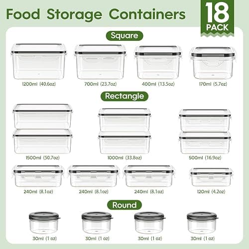 KEMETHY 36-Piece Food Storage Containers with Lids(18 Container & 18 Lid), Plastic Food Containers for Pantry & Kitchen Storage and Organization, BPA-Free, Leak Proof, Reusable with Labels & Pen thumbnail 3