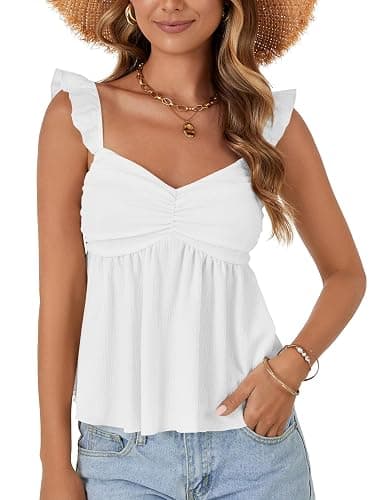 LYANER Women's Peplum Tops Summer Tank Camisole Tops Dressy Casual Ruffle Strap Sleeveless Babydoll Tank Top - Image 1