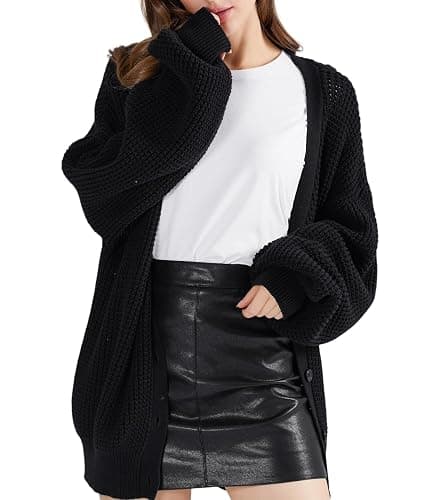 QUALFORT Women's Oversized 100% Cotton Cardigan Sweater | Long Sleeve V Neck Button Down Open Front Knit Outerwear thumbnail 7