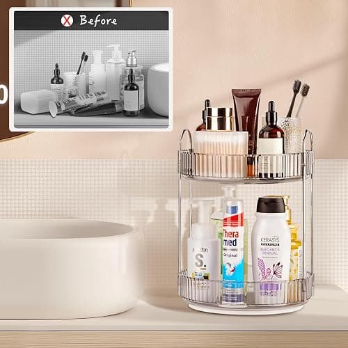 Niluks 360 Rotating Makeup Organizer, 2 Tier Lazy Susan Bathroom Counter Organizer, Skincare Organizers, Spinning Perfume Organizer & Vanity Organizer Countertop (Classic Grey, 2 Tier) thumbnail 2