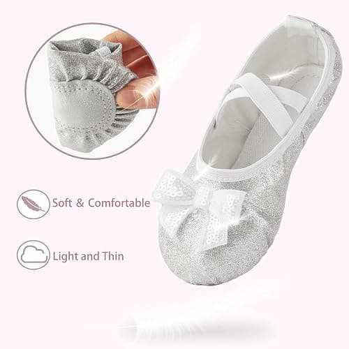 TRIPLE DEER Ballet Shoes for Girls, Satin Dance Practice Slippers Split Soft Leather Flat Sole Yoga Gymnastics Shoes (Toddler/Little/Big Kid) thumbnail 2