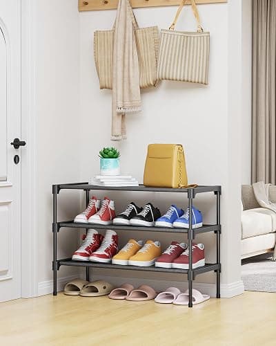 Kitsure Shoe Rack - Non-Woven Shoe Rack Shelf, Shoe Organizer for Closet, Entryway, Garage & Corridor, Stackable Shoe Shelves, 27.5" Wide - 3 Tier, Black thumbnail 2