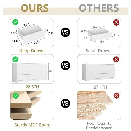 VERYKE White 9 Drawer Dresser for Bedroom,Chest of Drawers with No-Handle Design for Closet,Modern Wood Dresser Bedroom Storage Furniture thumbnail 6