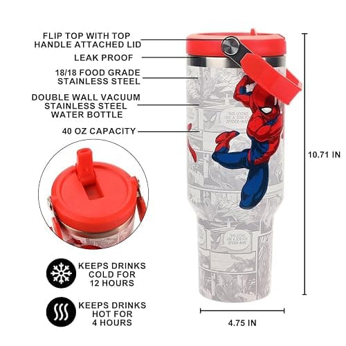 Spider-Man Web Swinging Poses White 40 Oz Stainless Steel Water Bottle thumbnail 3